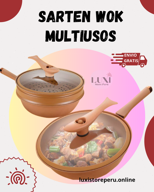 SARTEN WOK MULTIUSOS | ANTIADHERENTE + VAPORERA